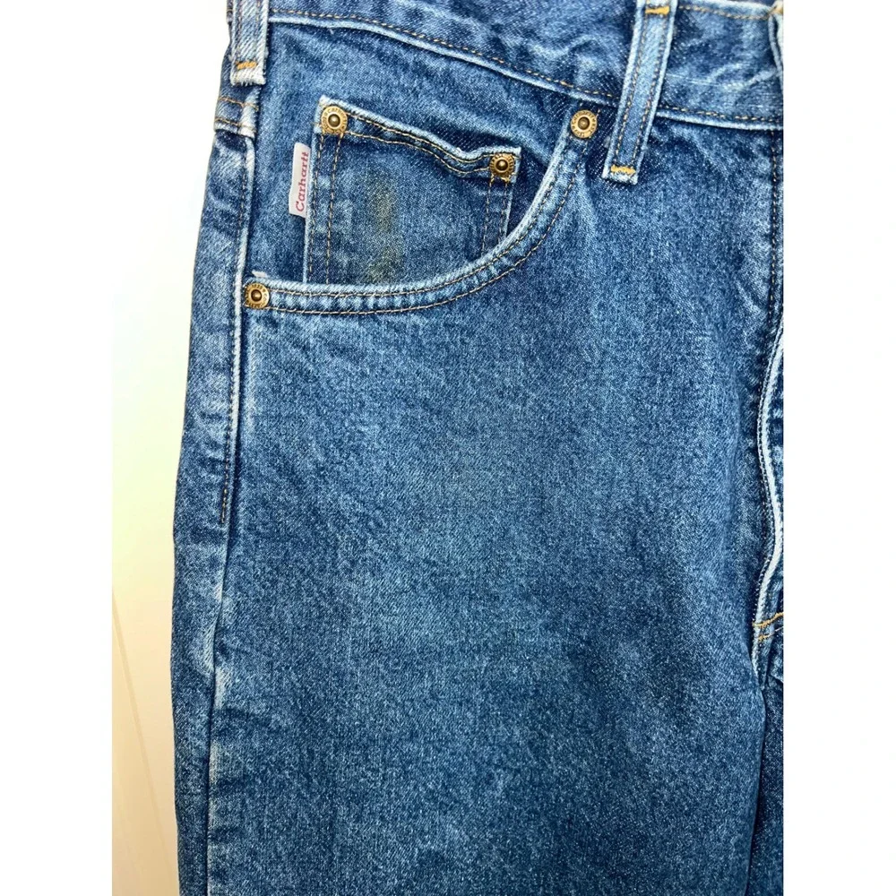 Vintage Carhartt B21DST‎ Flannel Lined Blue Denim Jeans Men's 32